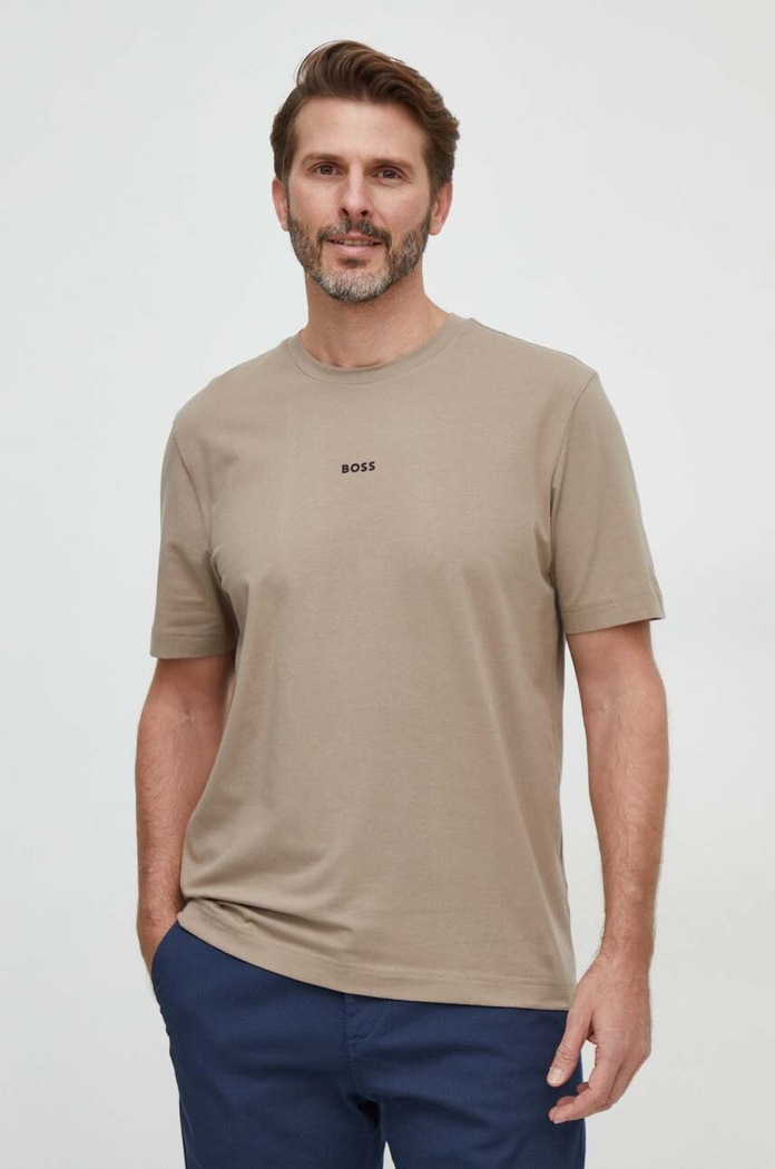 BOSS Orange T-shirt męski z bawełną TChup brązowy 50473278
