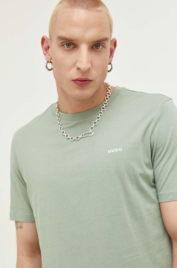 HUGO T-shirt męski bawełniany Dero222 bawełna zielony 50466158