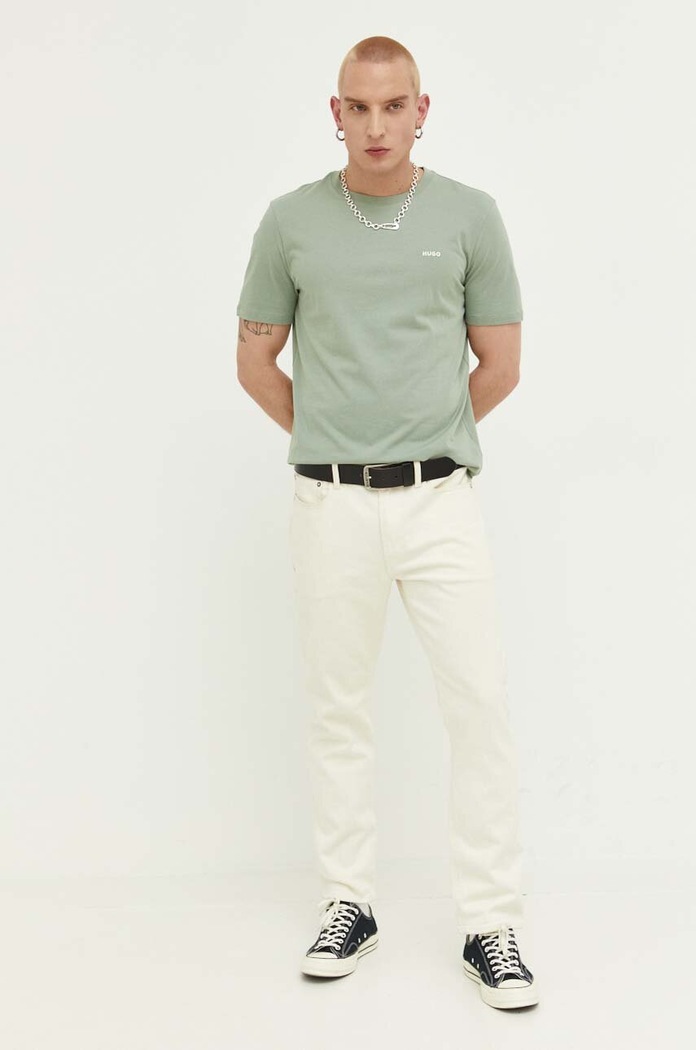 HUGO T-shirt męski bawełniany Dero222 50466158 zielony SS26