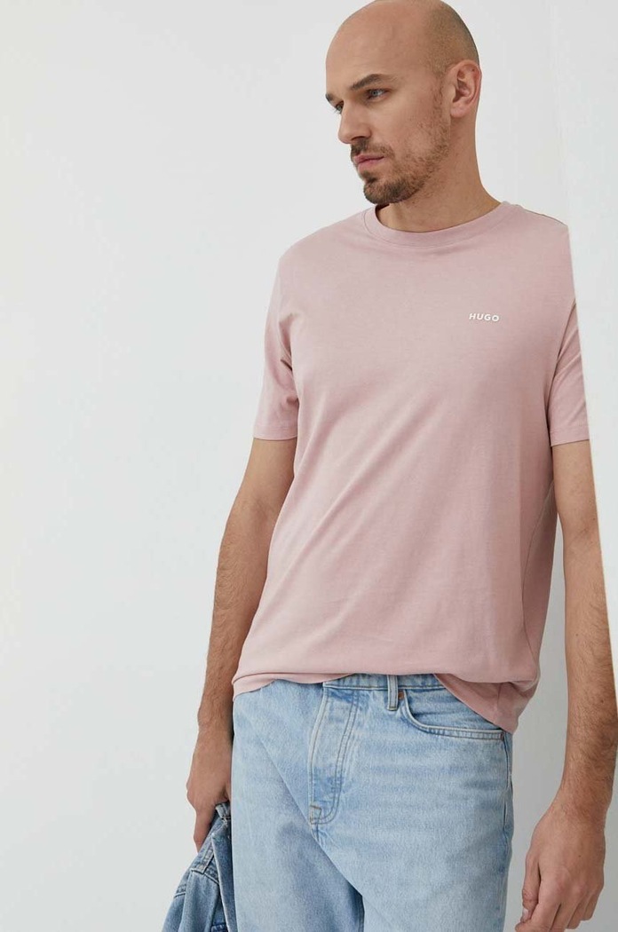 HUGO T-shirt męski bawełniany Dero222 bawełna różowy 50466158