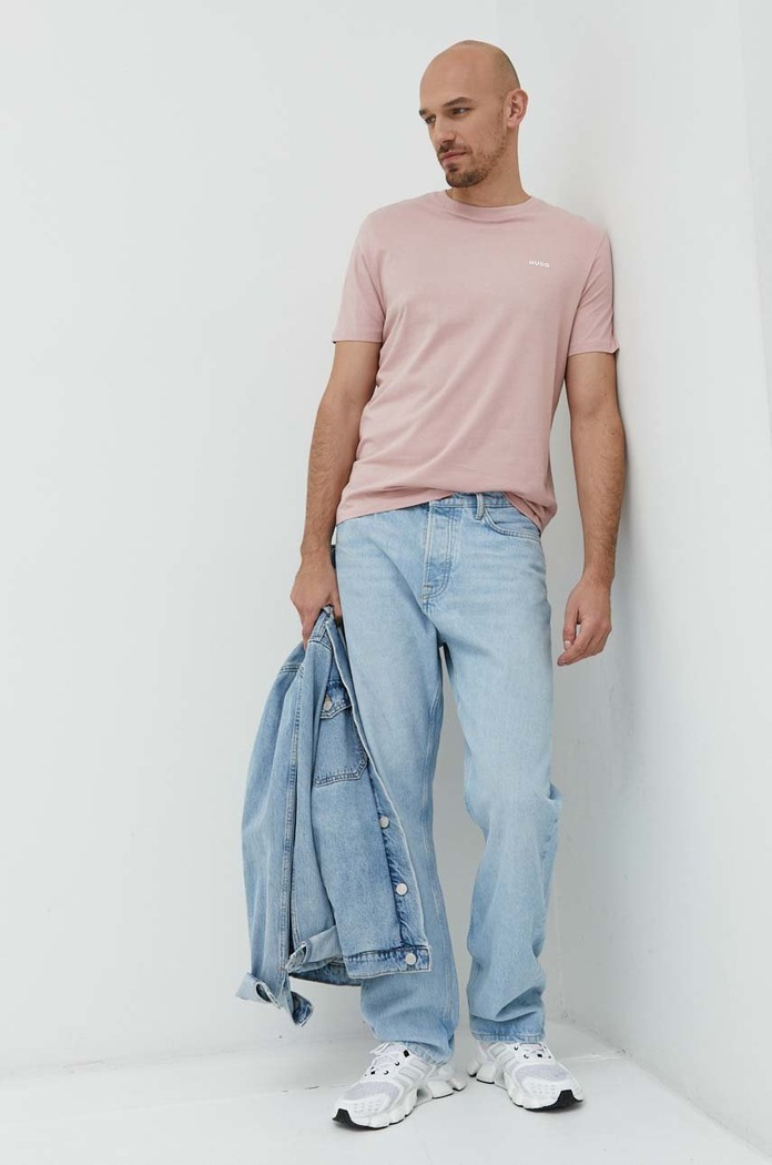 HUGO T-shirt męski bawełniany Dero222 50466158 różowy SS26