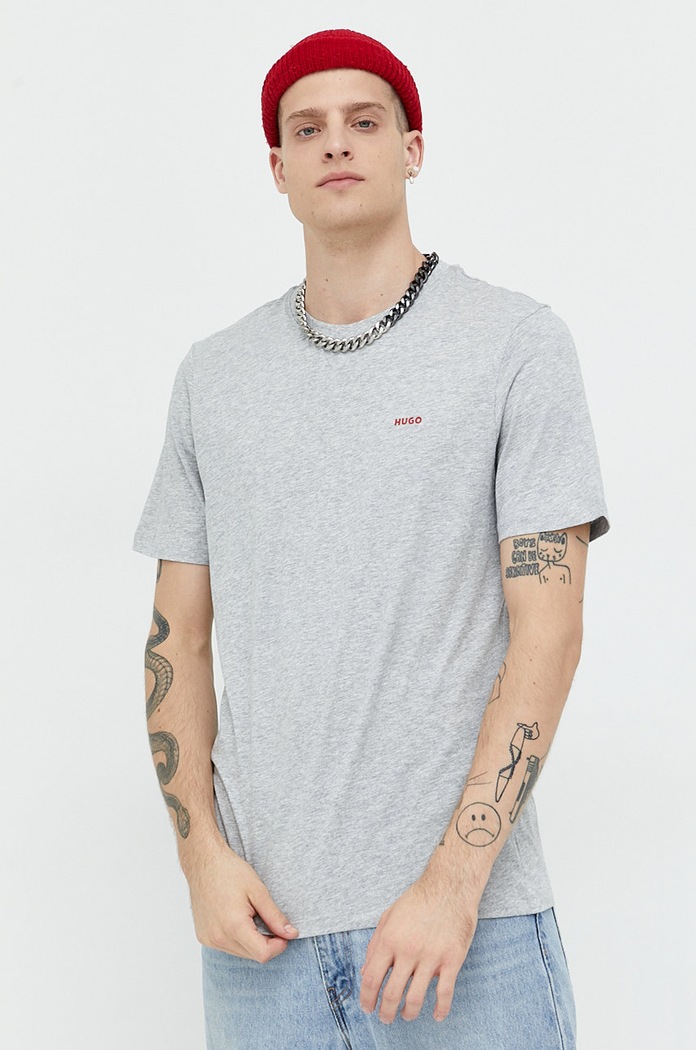 HUGO T-shirt męski bawełniany Dero222 bawełna szary 50466158