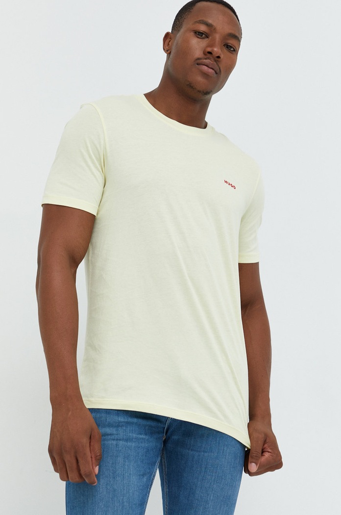 HUGO T-shirt męski bawełniany Dero222 bawełna beżowy 50466158