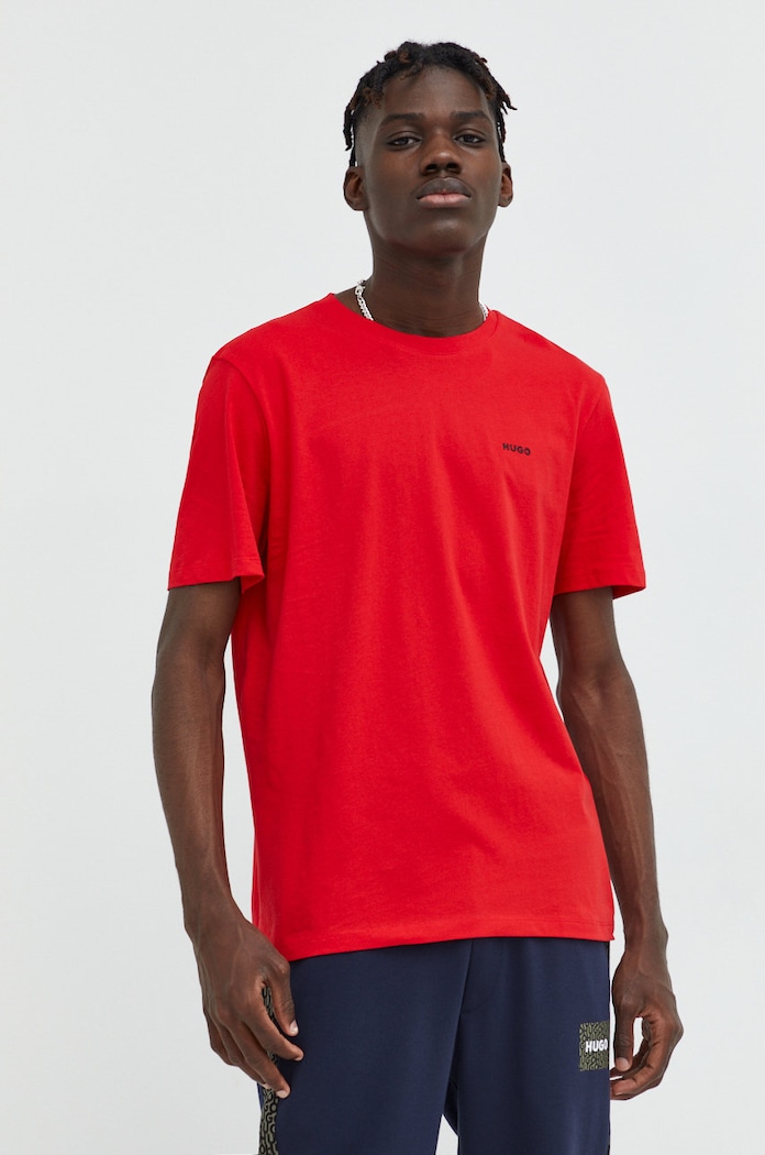 HUGO T-shirt męski bawełniany Dero222 bawełna czerwony 50466158