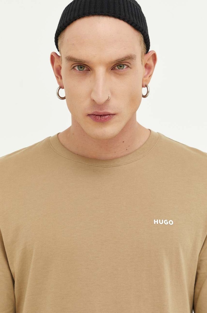 HUGO Longsleeve bawełniany beżowy 50466159