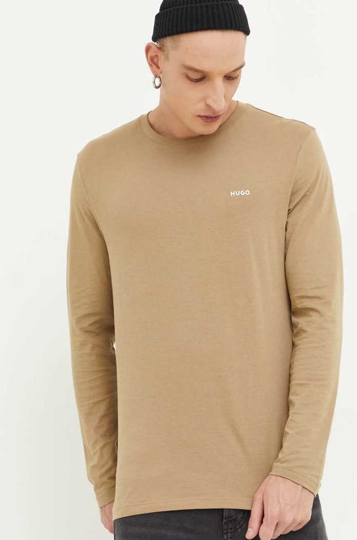 Longsleeve bawełniany HUGO 50466159 beżowy