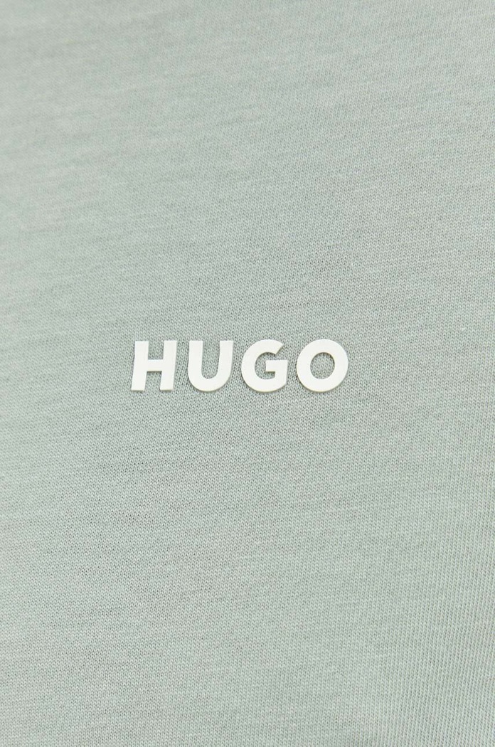 Bavlnené tričko s dlhým rukávom HUGO 50466159 zelená