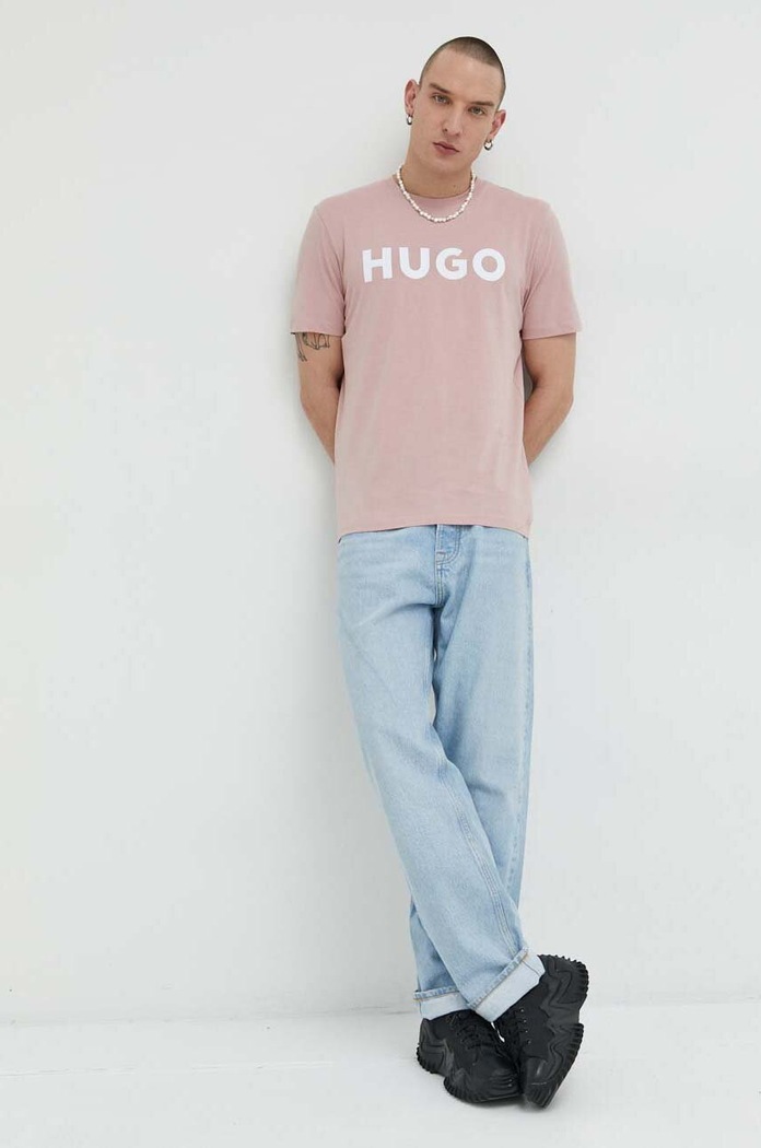 HUGO T-shirt męski bawełniany Dulivio 50467556 różowy AA00