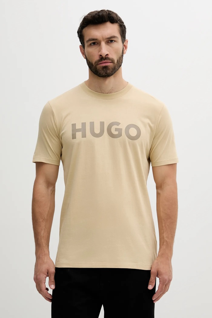 HUGO tričko pánske bavlnené Dulivio relaxed béžová 50467556