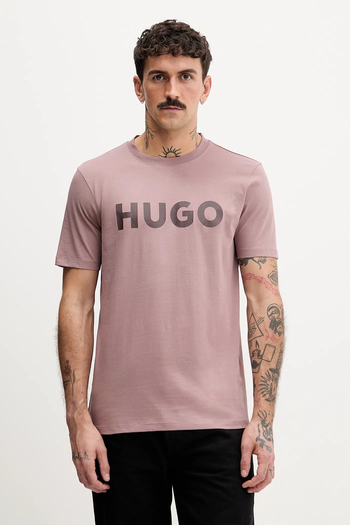 HUGO tričko pánske bavlnené Dulivio relaxed ružová 50467556