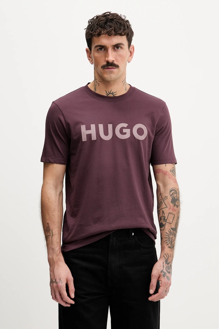 HUGO tričko pánske bavlnené Dulivio relaxed fialová 50467556