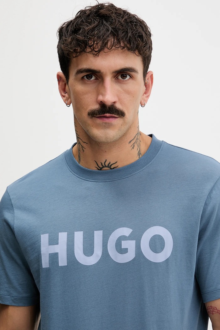 HUGO tričko pánske bavlnené Dulivio tyrkysová 50467556