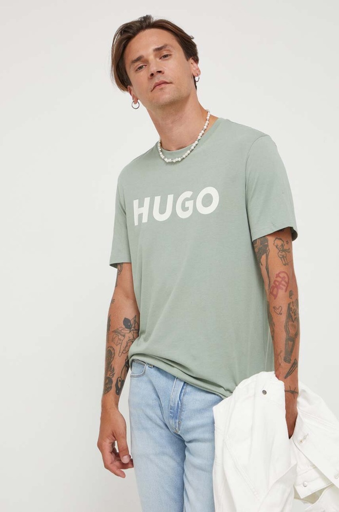 HUGO T-shirt męski bawełniany Dulivio zielony 50467556