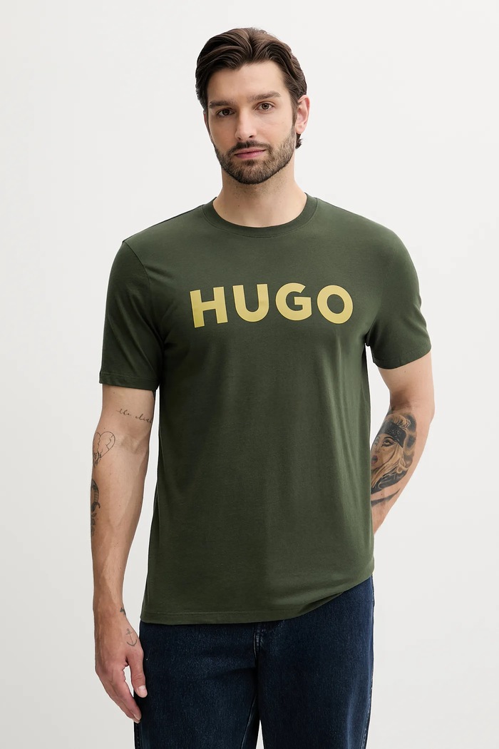 HUGO tričko pánské bavlněné Dulivio kulatý zelená 50467556