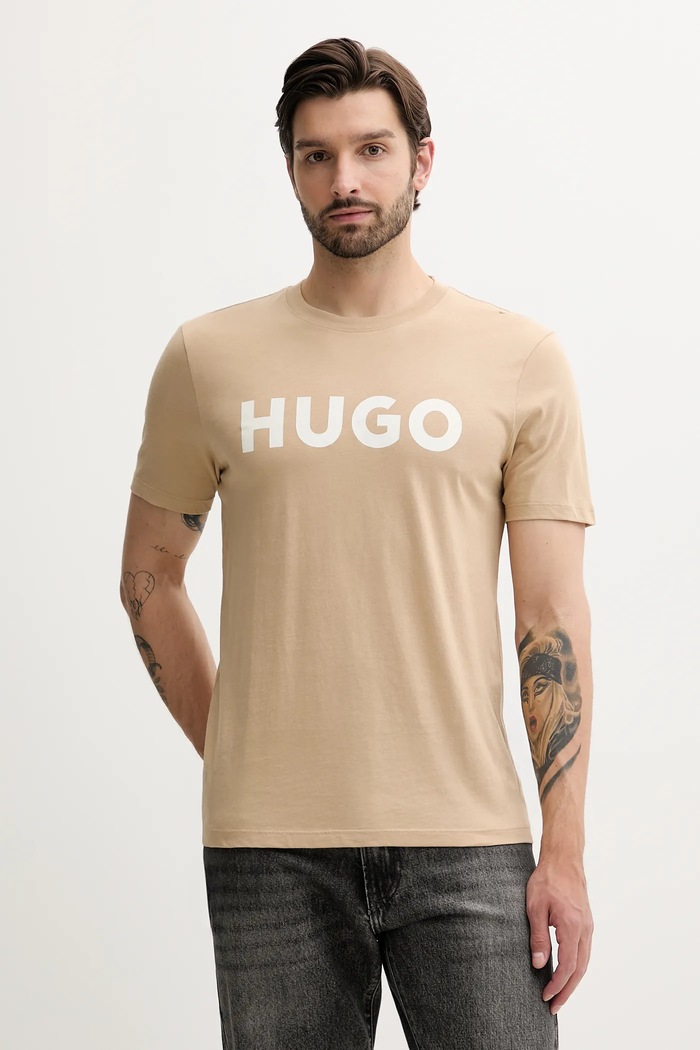 HUGO tričko pánske bavlnené Dulivio relaxed béžová 50467556