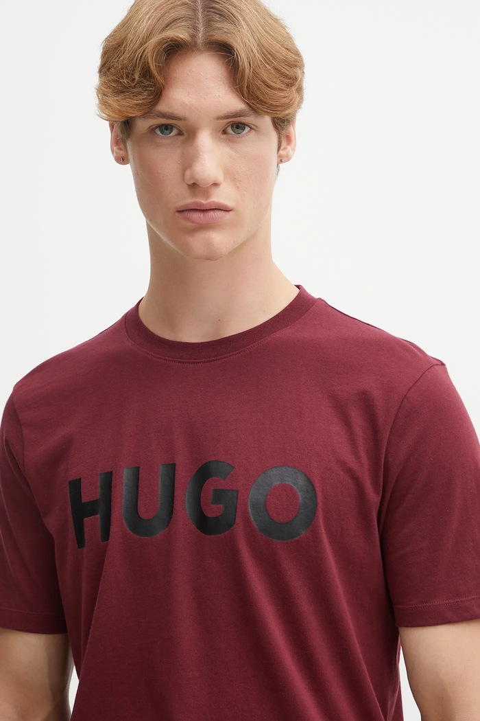 HUGO tričko pánske bavlnené Dulivio burgundské 50467556