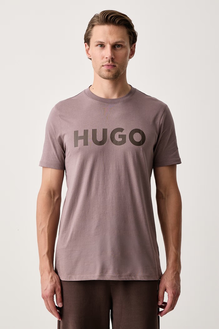 HUGO T-shirt męski bawełniany Dulivio brązowy 50467556
