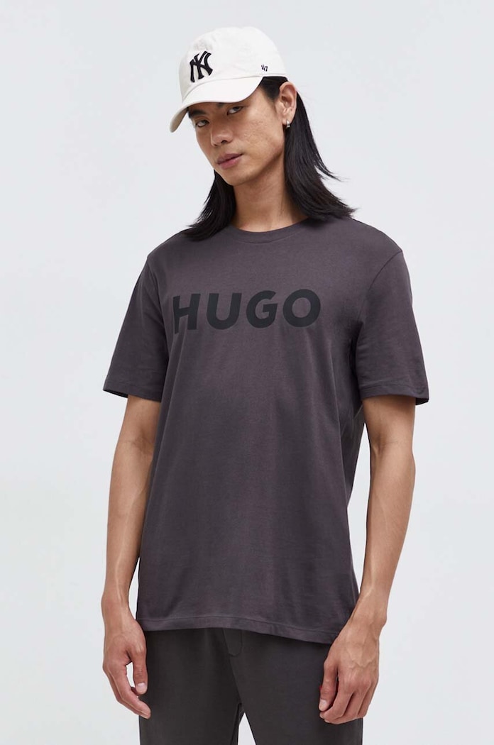 HUGO T-shirt męski bawełniany Dulivio szary 50467556