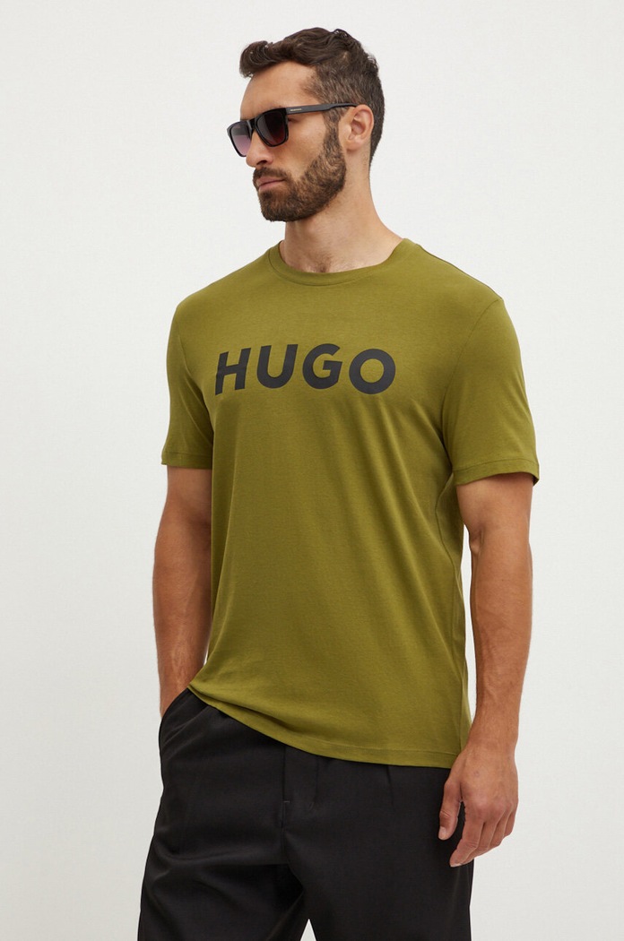 HUGO T-shirt męski bawełniany Dulivio 50467556 zielony AA00