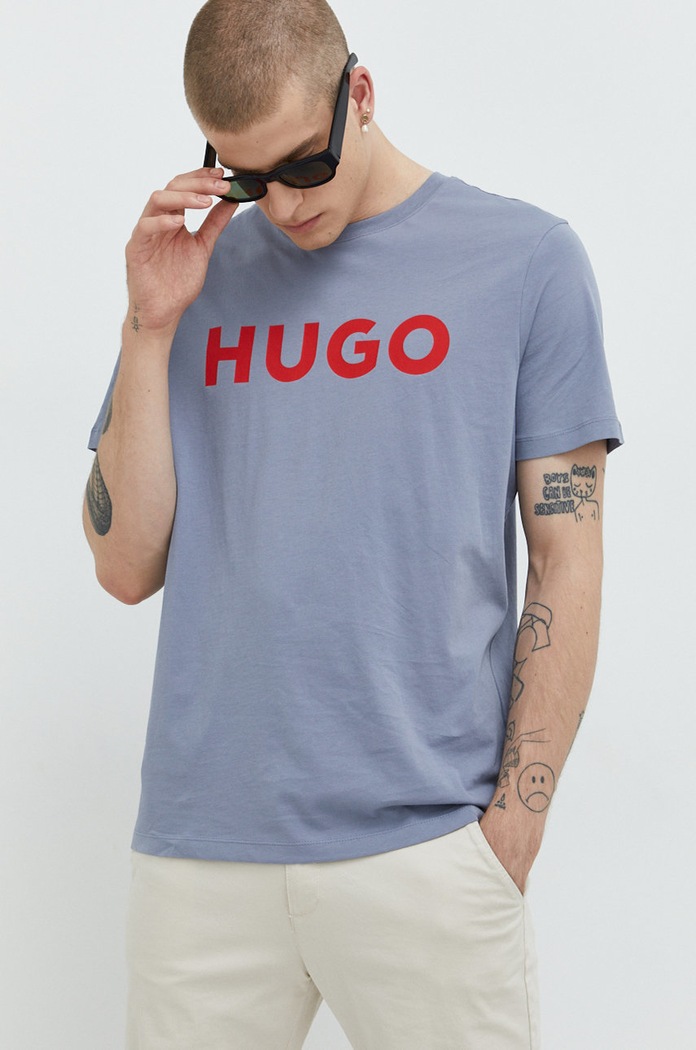HUGO T-shirt męski bawełniany Dulivio z elastanem szary 50467556