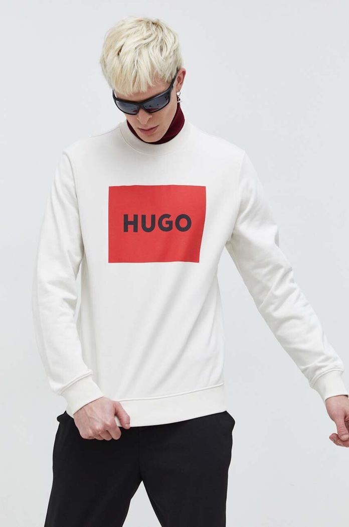 HUGO hanorac de bumbac print bej 50467944