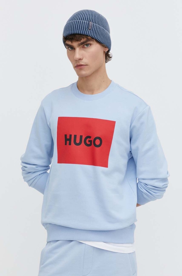 HUGO bluza bawełniana nadruk niebieski 50467944