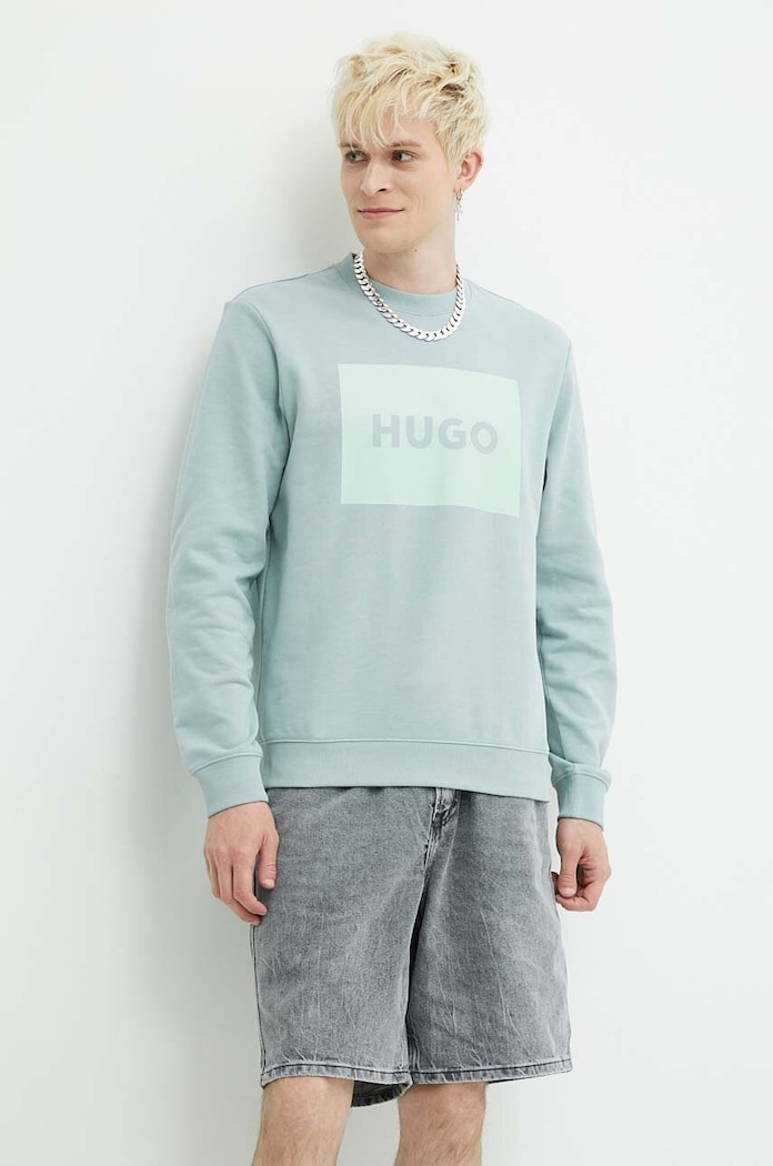 HUGO bluza bawełniana turkusowy 50467944
