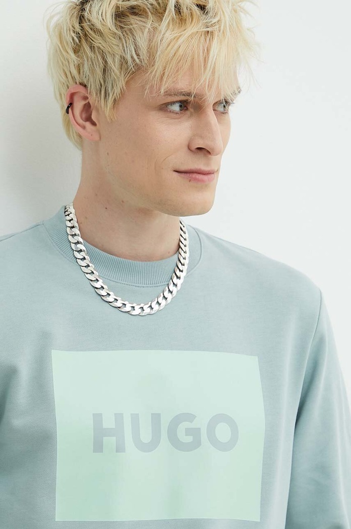 HUGO bluza bawełniana turkusowy 50467944