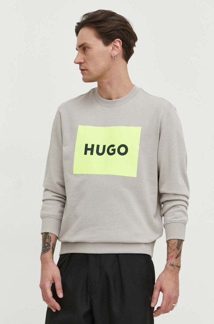Bavlněná mikina HUGO bez kapuce béžová 50467944