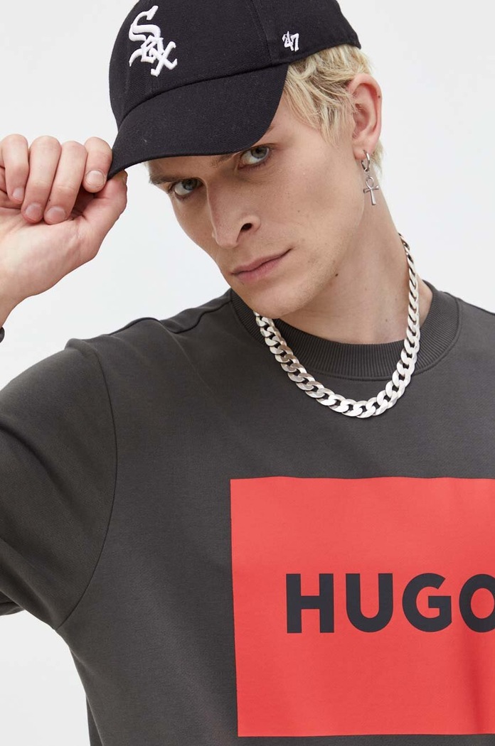 Βαμβακερή μπλούζα HUGO γκρί 50467944