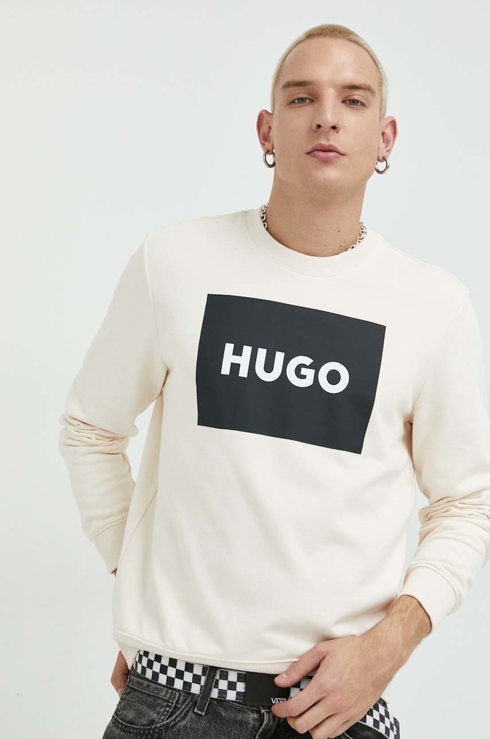HUGO bluza bawełniana 50467944 nadruk beżowy 50467944