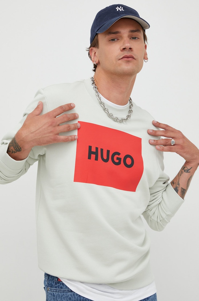 HUGO hanorac de bumbac print verde 50467944