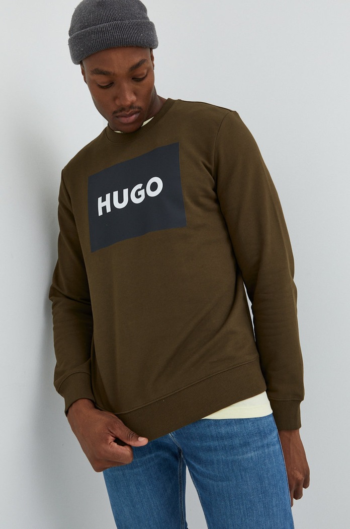 HUGO bluza bawełniana 50467944 nadruk zielony 50467944