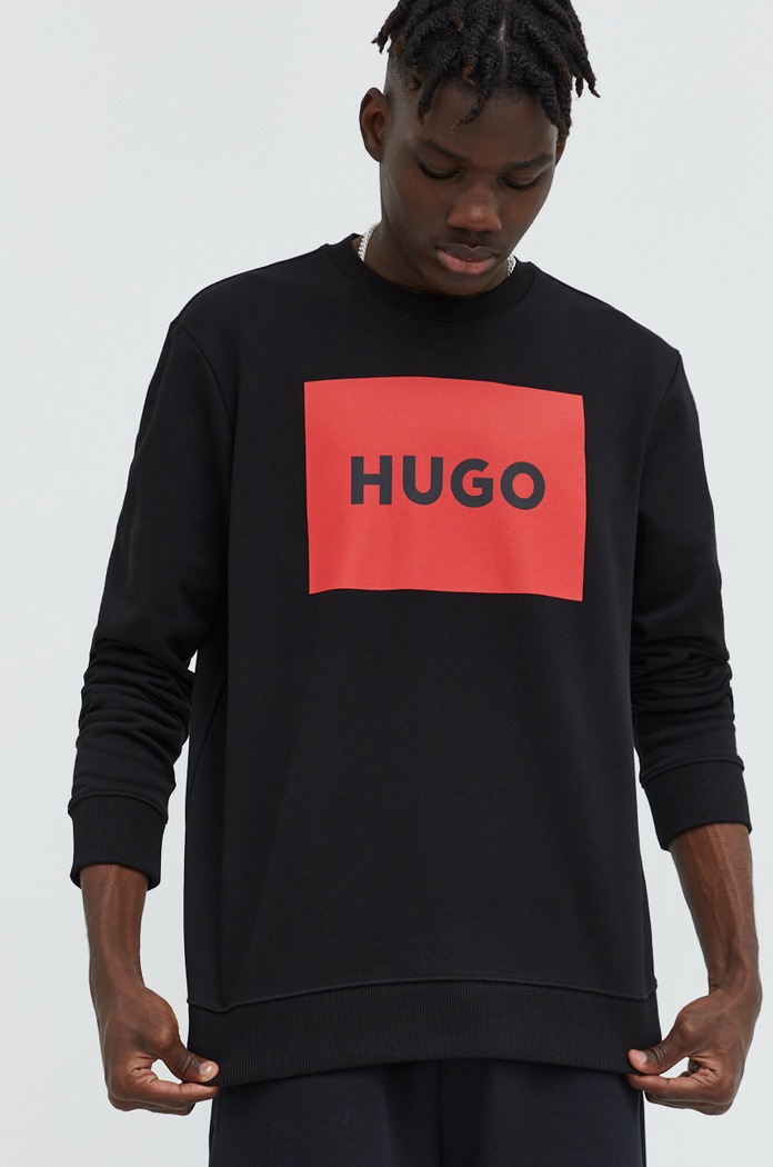 Bavlněná mikina HUGO bez kapuce černá 50467944