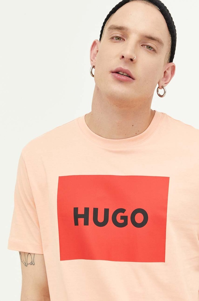 HUGO t-shirt bawełniany Dulive222 pomarańczowy 50467952