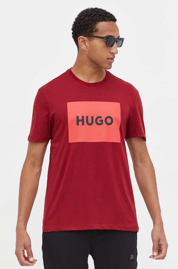 Памучна тениска HUGO Dulive222 бордо 50467952