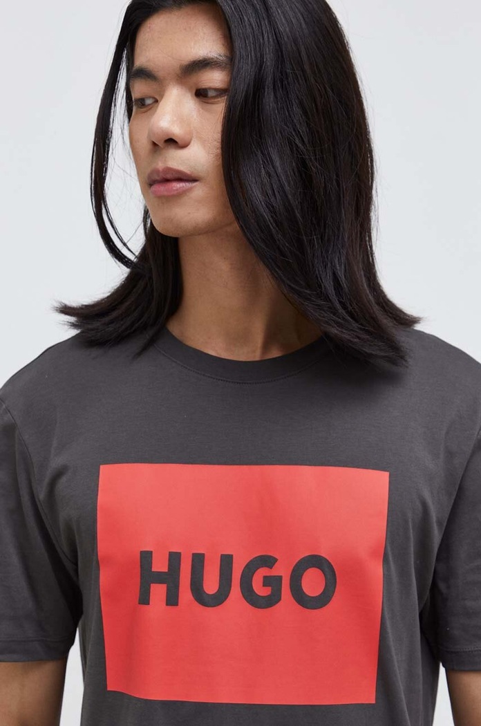 Βαμβακερό μπλουζάκι HUGO San Jared-C γκρί 50467952