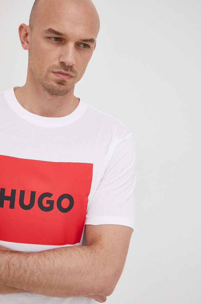 Βαμβακερό μπλουζάκι HUGO San Jared-C λευκό 50467952