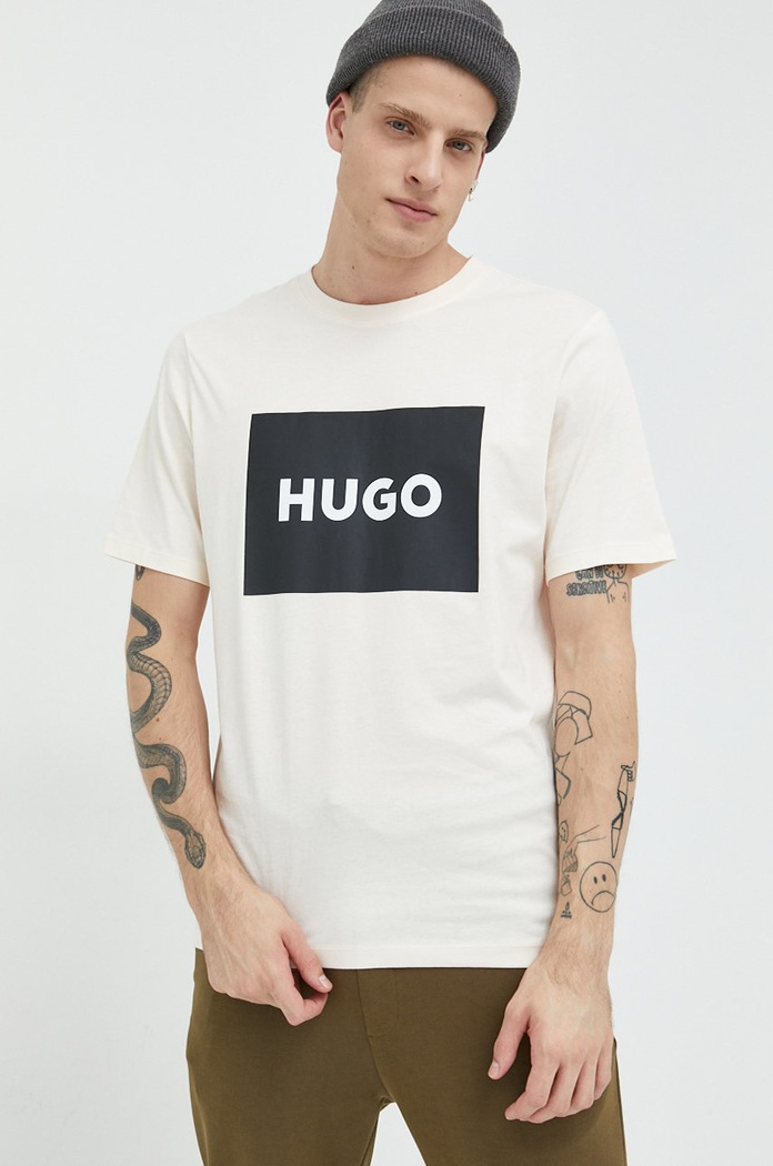 HUGO t-shirt bawełniany Dulive222 nadruk pomarańczowy 50467952