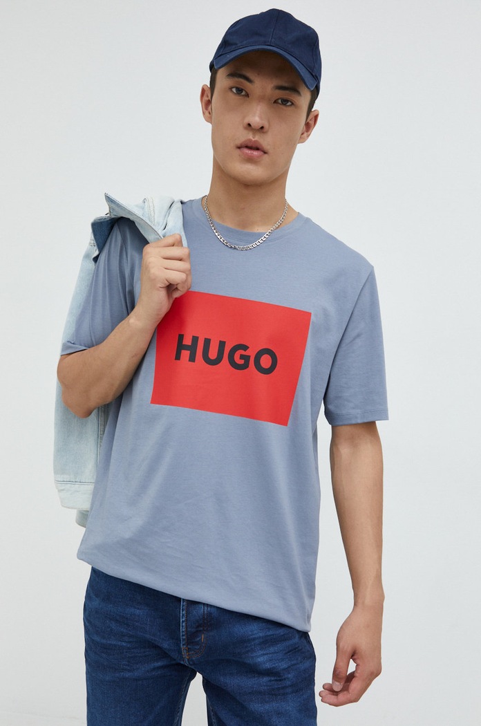 HUGO t-shirt bawełniany Dulive222 niebieski 50467952