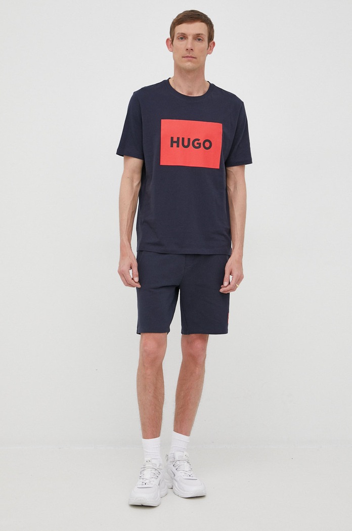 Bavlněné tričko HUGO Dulive222 50467952 námořnická modř AA00
