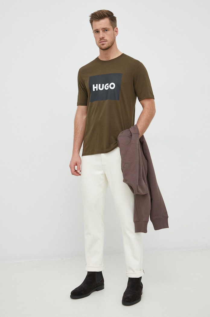 HUGO t-shirt bawełniany Dulive222 50467952 zielony AA00