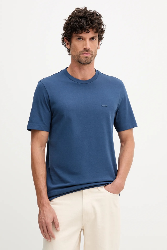 BOSS t-shirt ανδρικό βαμβακερό Thompson 01 κανονικό τιρκουάζ 50468347