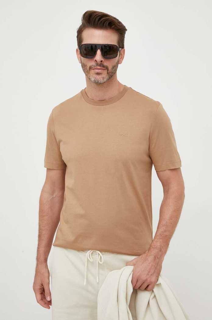 BOSS T-shirt męski bawełniany Thompson 01 bawełna beżowy 50468347