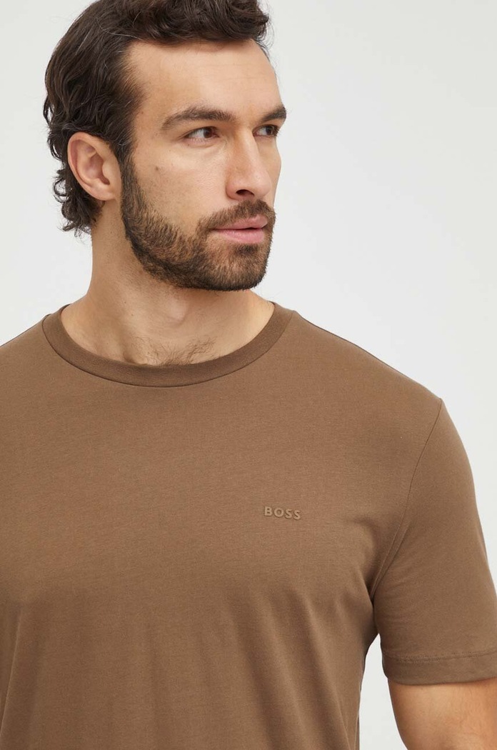 Odzież BOSS T-shirt męski bawełniany Thompson 01 50468347 brązowy