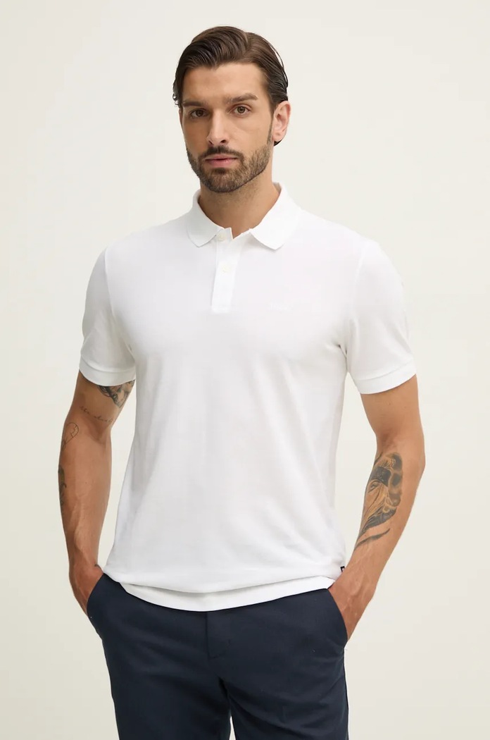 Bavlnené polo tričko BOSS Pallas jednofarebný biela 50468362