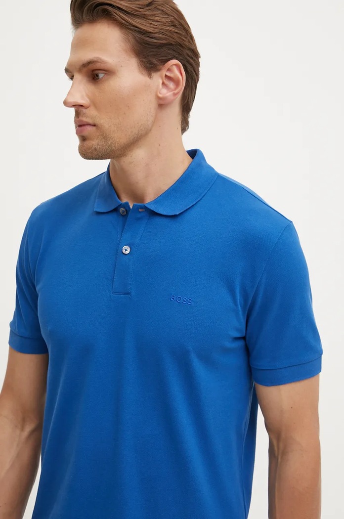 Bavlněné polo tričko BOSS Pallas modrá 50468362