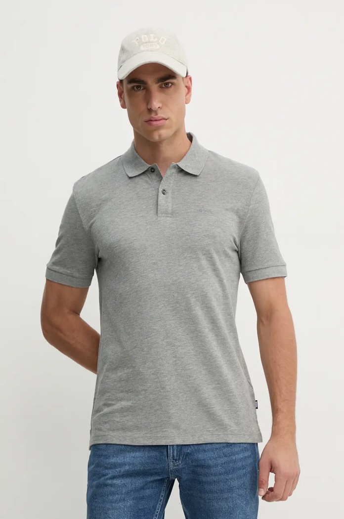 Bavlněné polo tričko BOSS Pallas hladký šedá 50468362