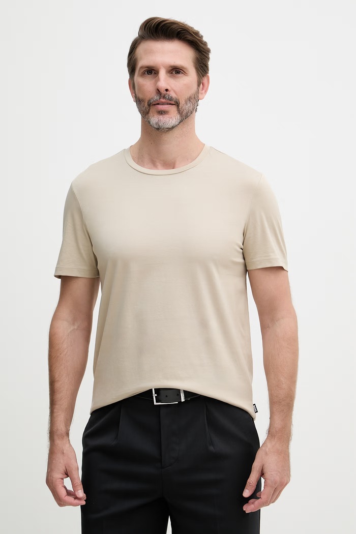BOSS t-shirt ανδρικό βαμβακερό μπεζ 50468395