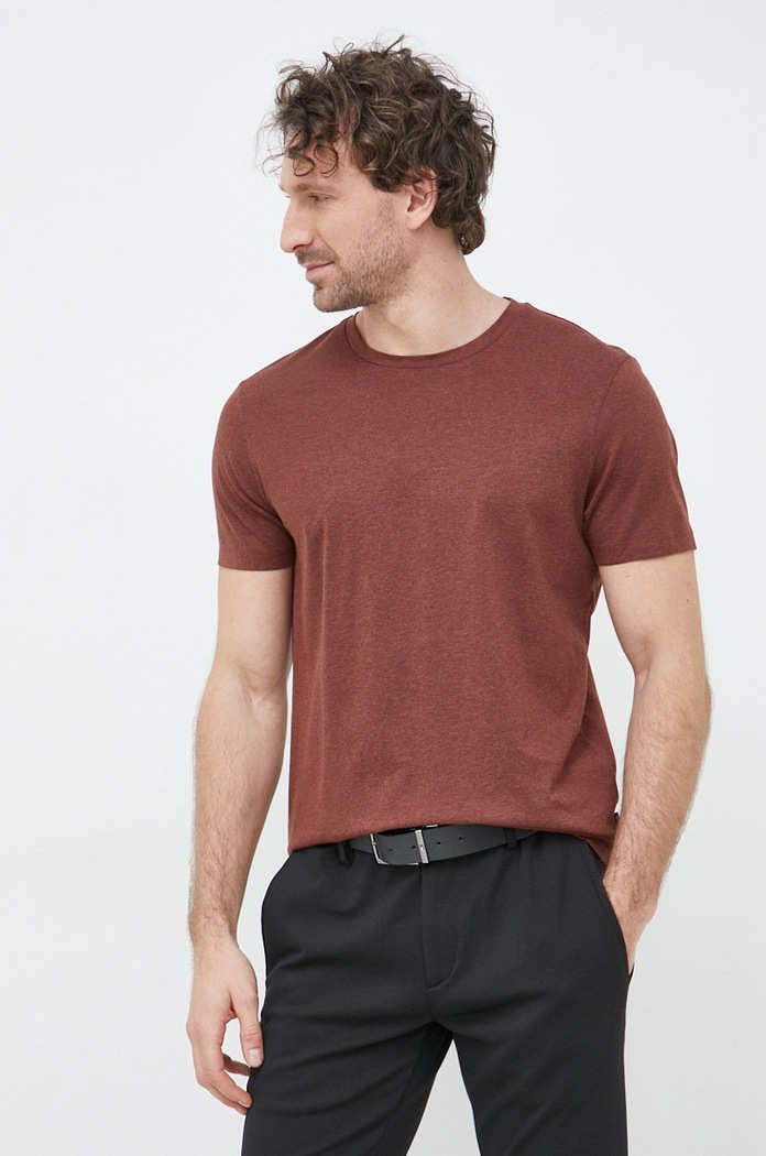 BOSS T-shirt męski bawełniany 50468395 brązowy AA00